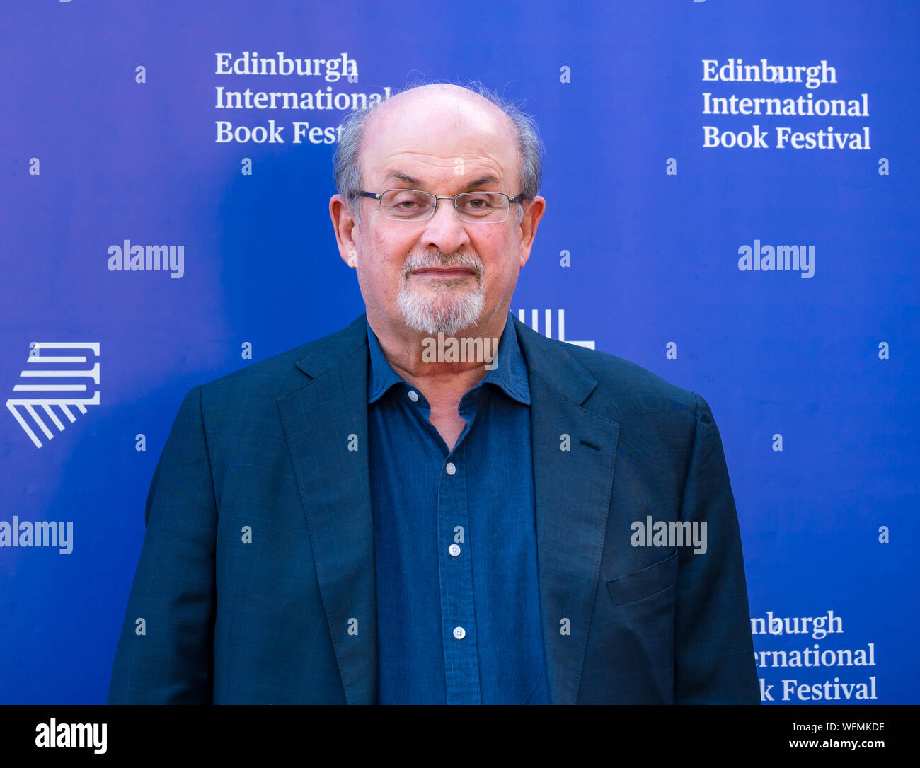 Salman Rushdie, écrivain indien britannique au Edinburgh International Book Festival 2019, Écosse, Royaume-Uni Banque D'Images