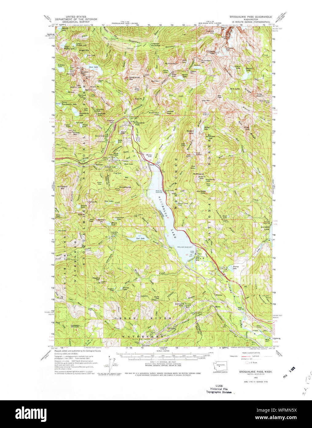 L'État de Washington, de l'USGS Topo Map WA Snoqualmie Pass 2438311961 Restauration 62500 Banque D'Images