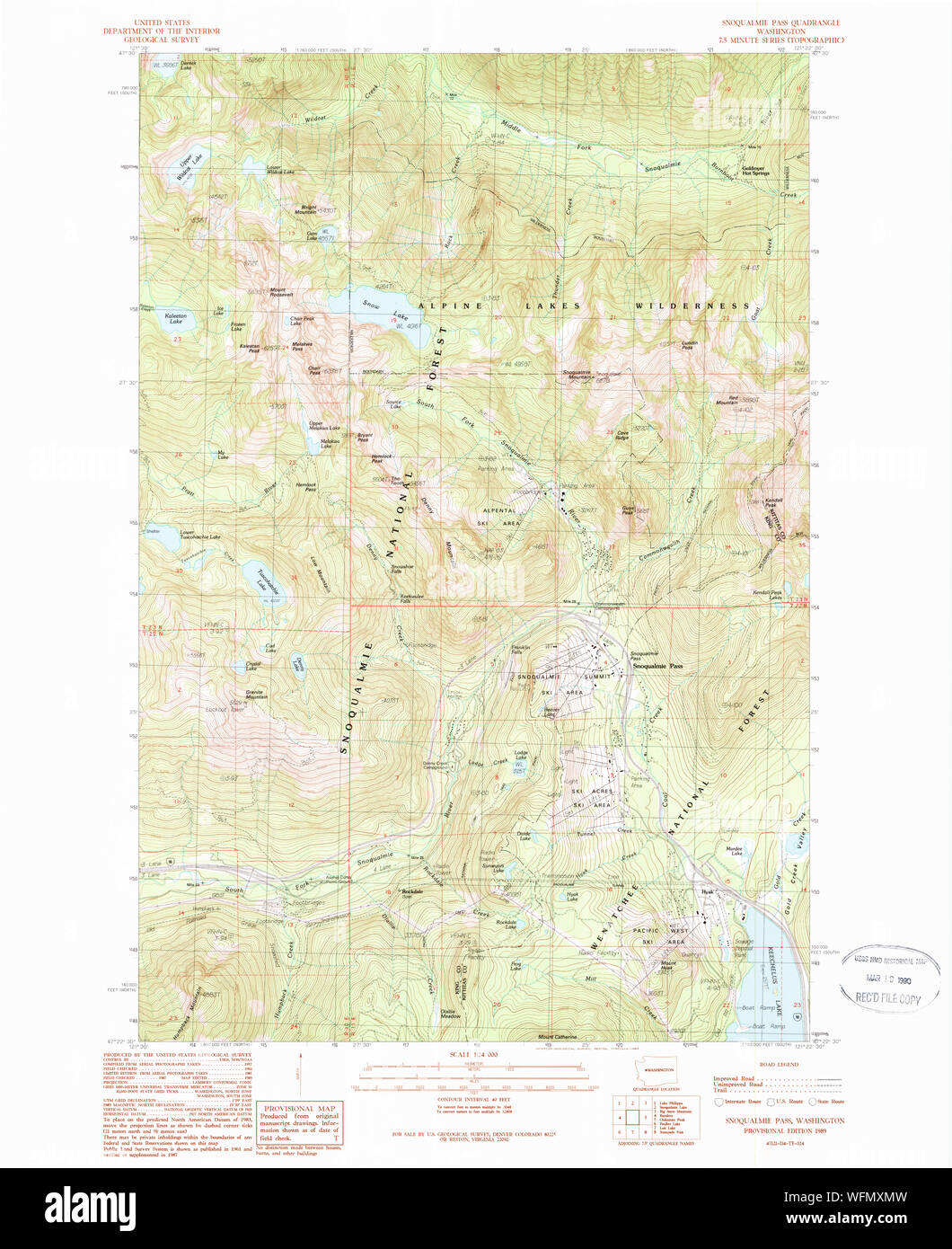 L'État de Washington, de l'USGS Topo Map WA Snoqualmie Pass 2438371989 Restauration 24000 Banque D'Images