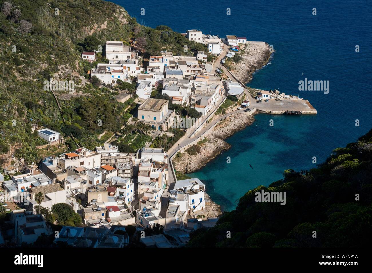 Italie, Sicile, Trapani, Egades archipel, Levanzo, le village de la falaise Banque D'Images
