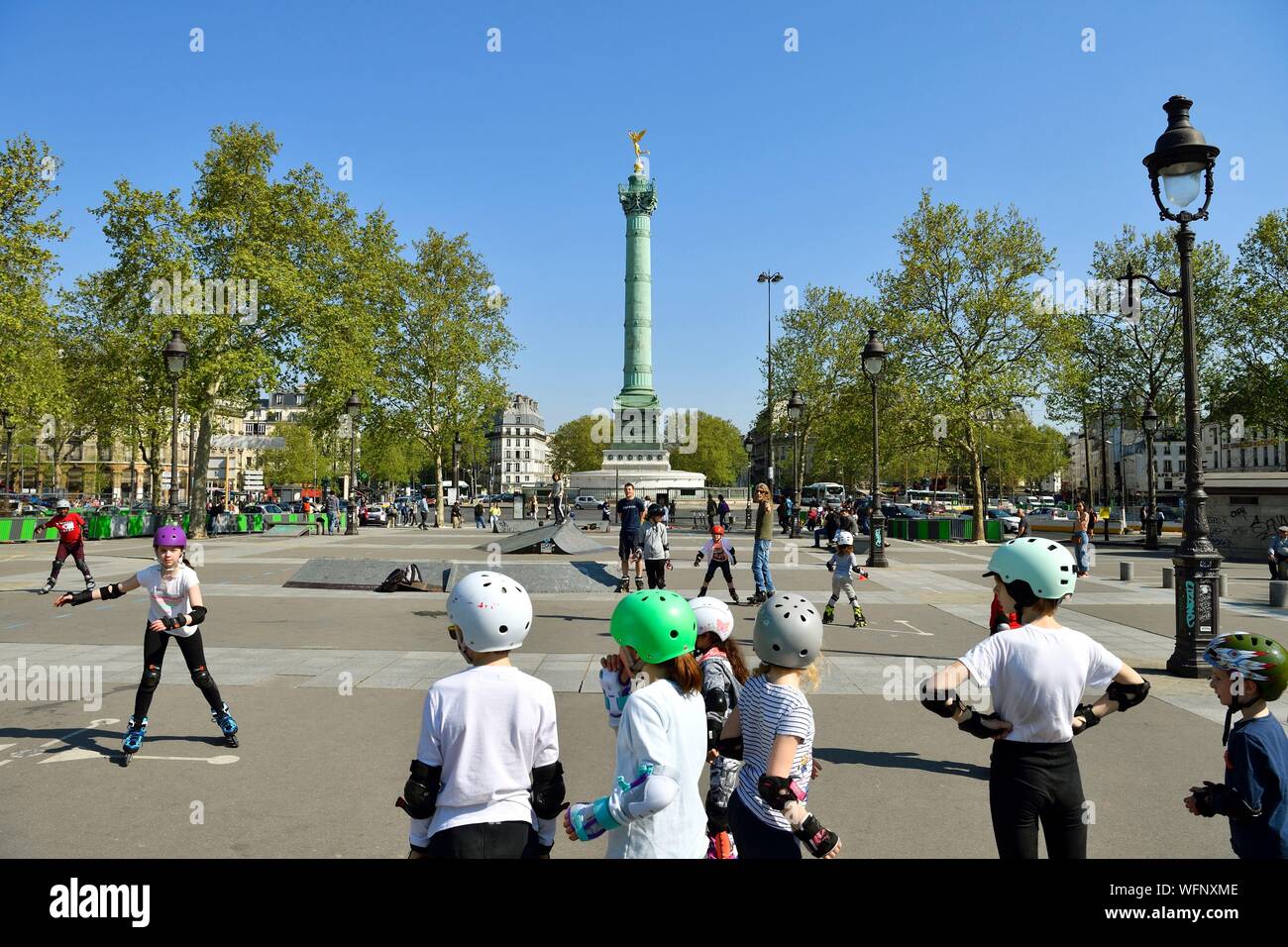 France, Paris, Place de la Bastille, la Colonne de Juillet Banque D'Images