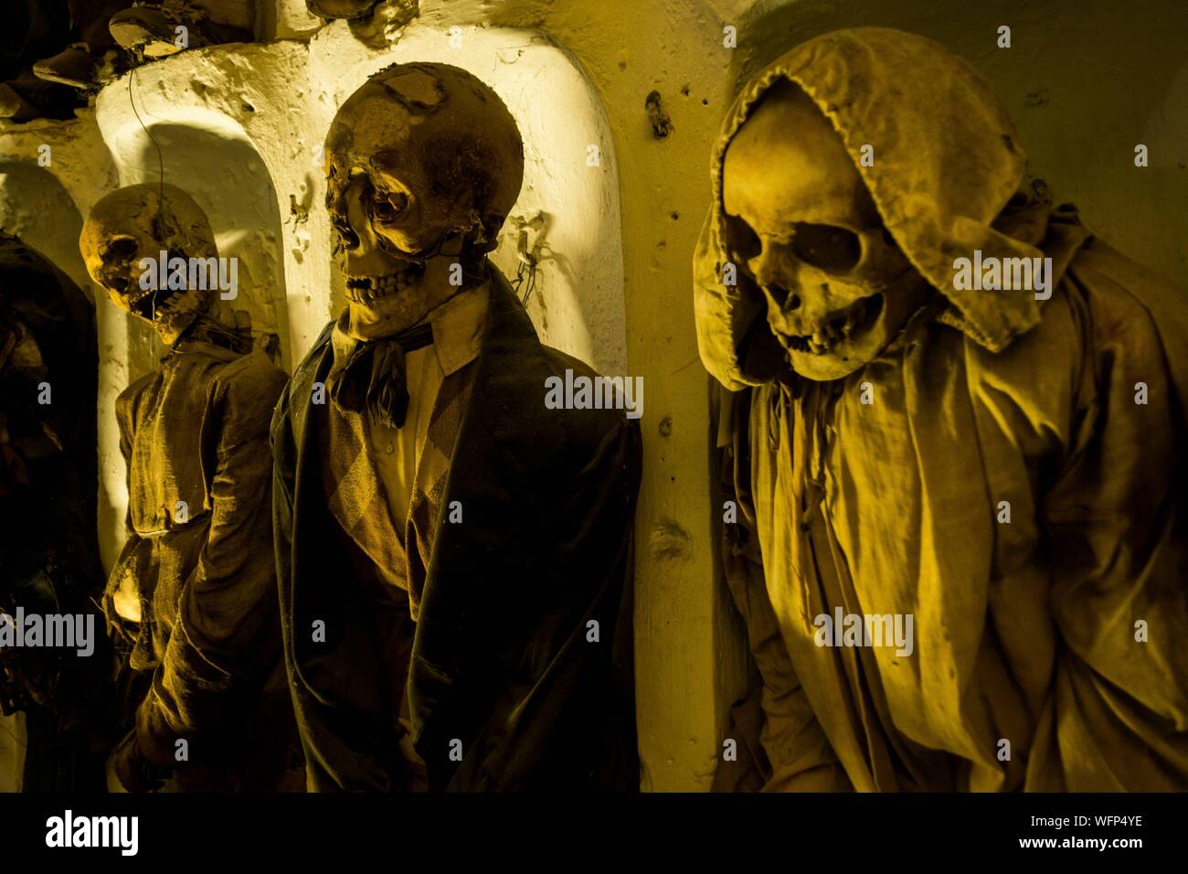L'Italie, la Sicile, Palerme, les catacombes du couvent des Capucins, mumies Banque D'Images