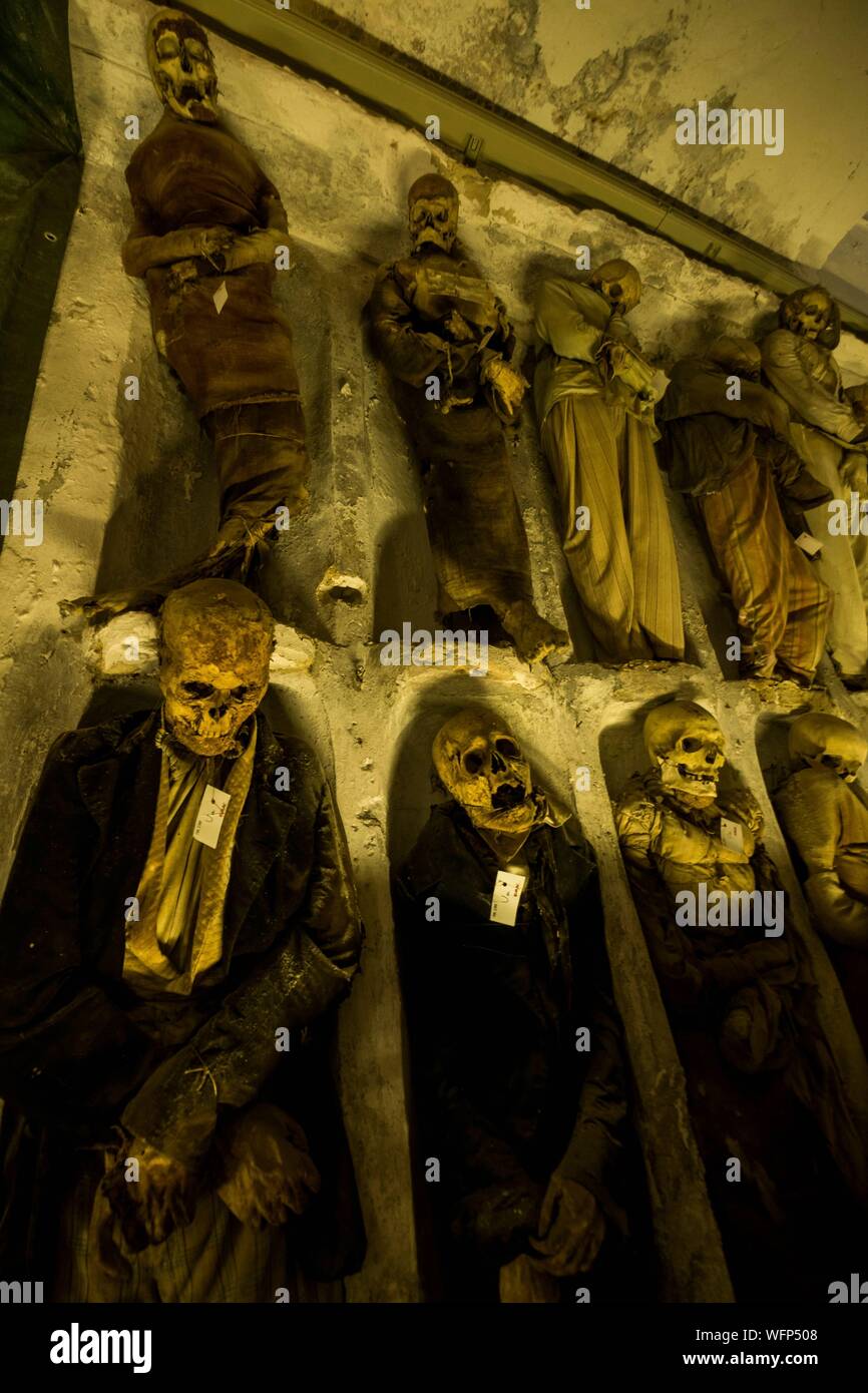 L'Italie, la Sicile, Palerme, les catacombes du couvent des Capucins, mumies Banque D'Images