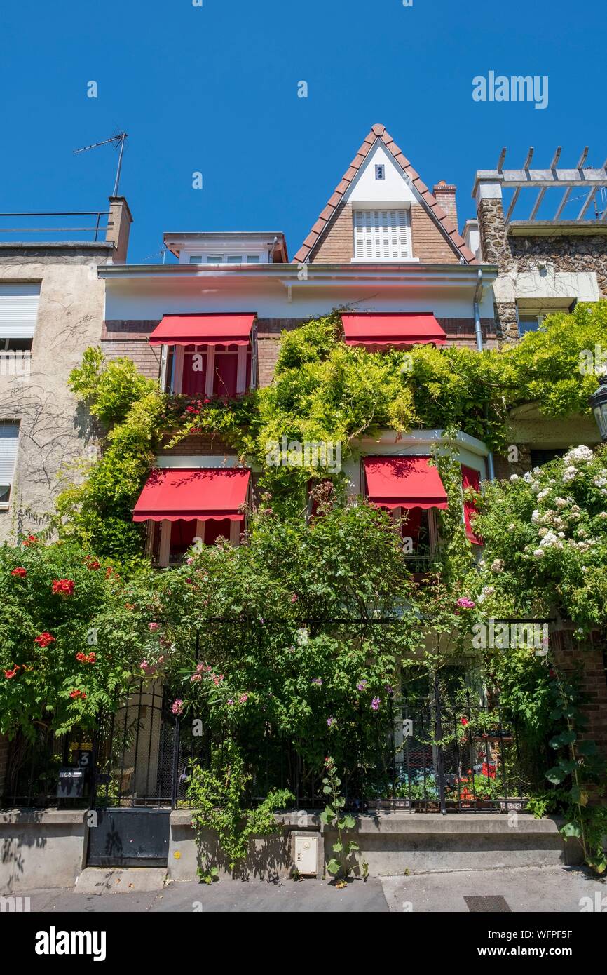 France, Paris, La Campagne a Paris, maisons avec jardin au coeur de la ville, la rue Jules Siegfried Banque D'Images