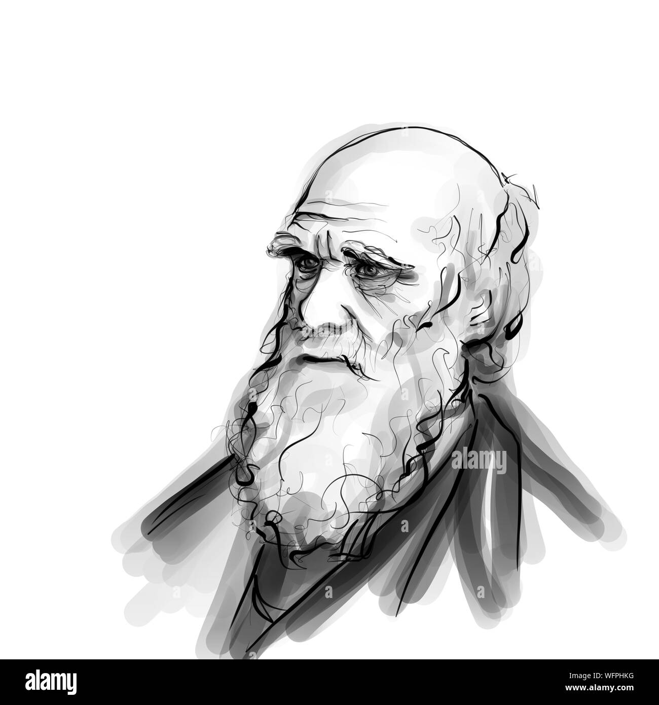Caricature de Charles Darwin Théorie de l'évolution scientifique Illustration Dessin Portrait Banque D'Images