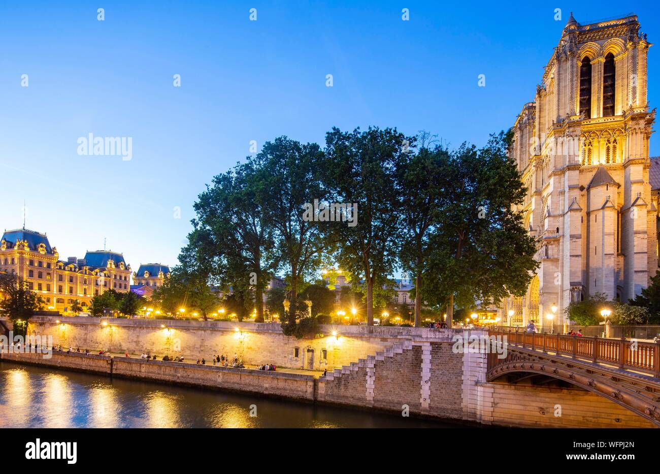 France, Paris, région classée au Patrimoine Mondial de l'UNESCO, l'Ile de la Cité, Notre Dame de Paris et le Double Pont Banque D'Images