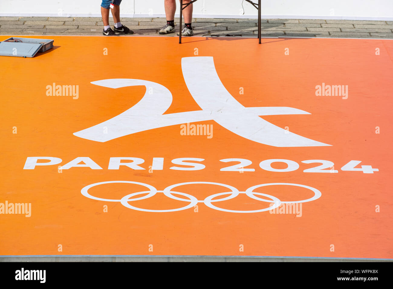 France, Paris, la Place de la Concorde se transforme en une immense aire de jeux à l'occasion de la Journée olympique Banque D'Images