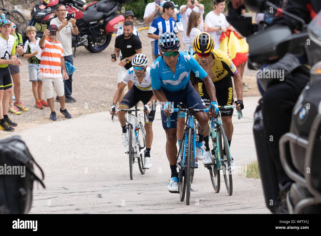 30 augustus 2019 Mas de la Costa, Espagne Vélo Vuelta 2019 30-08-2019: Ronde van Spanje: Onda: Mas de la Costa Alejandro Valverde, équipe Jumbo Visma, Movistar, Nairo Quintana, Primoz Roglic, Roglic deuxième place, vainqueur de la scène 7 Valverde Banque D'Images