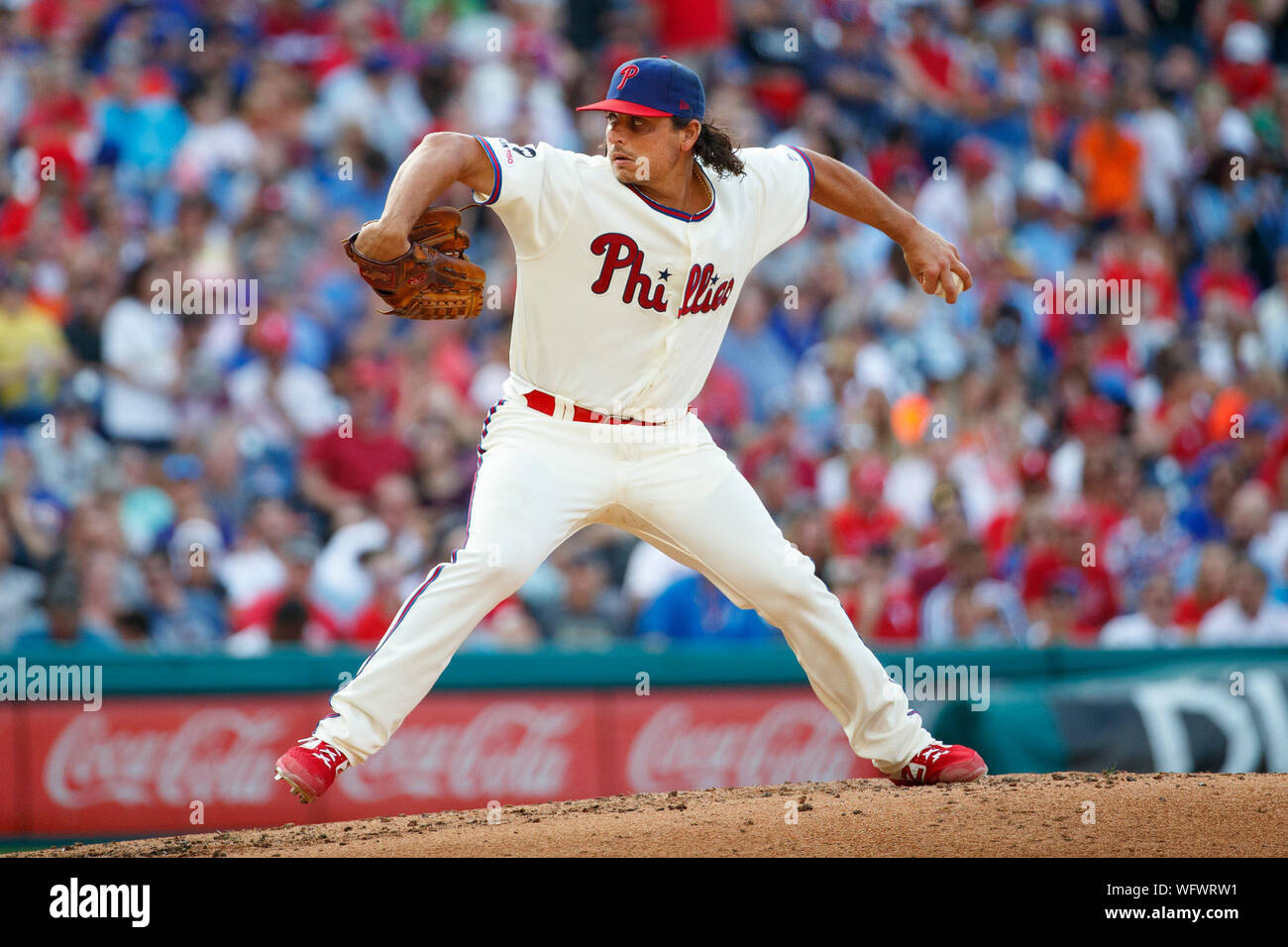 Philadelphie, USA. Août 31, 2019. 31 août 2019 : le lanceur partant des Phillies de Philadelphie Jason Vargas (44) lance un lancer au cours de la MLB match entre les Mets de New York et Phillies de Philadelphie à la Citizens Bank Park de Philadelphie, Pennsylvanie. Credit : Cal Sport Media/Alamy Live News Banque D'Images