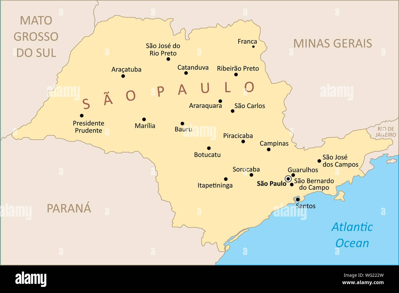 Carte de la région de l'État de Sao Paulo Illustration de Vecteur