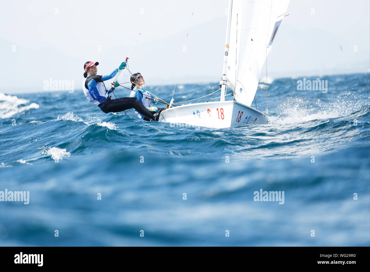 Kanagawa, Japon. Août 31, 2019. Yuki Hayashi Chika & Nishidai (JPN) Voile : Série de la Coupe du monde Femmes 470 Enoshima au port de plaisance d'Enoshima à Kanagawa, Japon . Credit : Naoki Morita/AFLO SPORT/Alamy Live News Banque D'Images