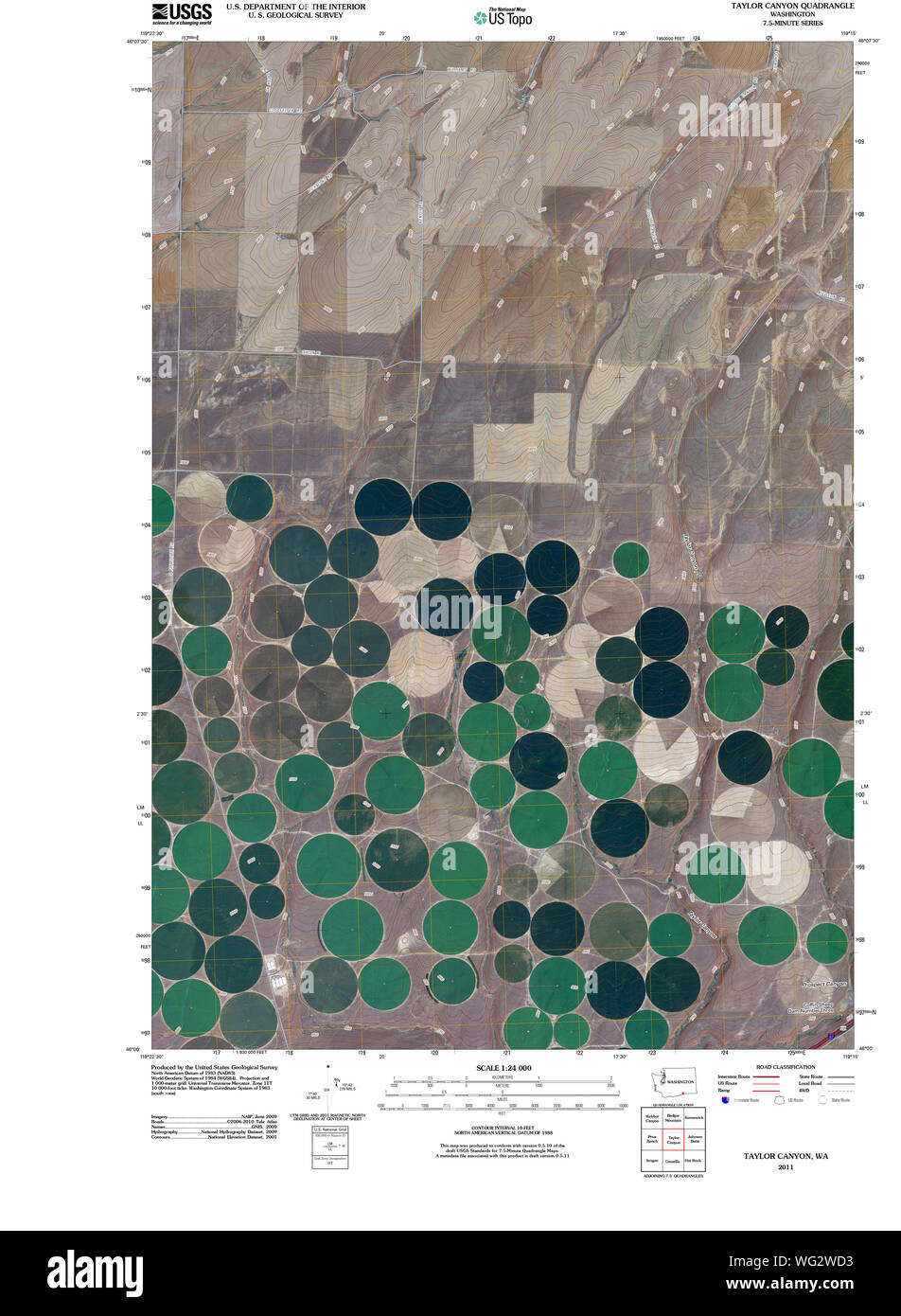 L'État de Washington, de l'USGS Topo Map WA Taylor Canyon 20110429 Restauration TM Banque D'Images