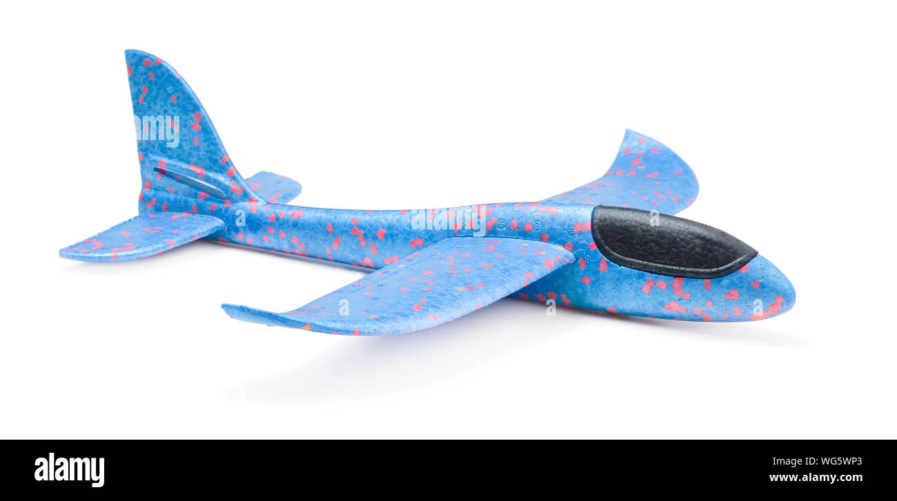 Blue toy airplane isolé sur fond blanc. Banque D'Images