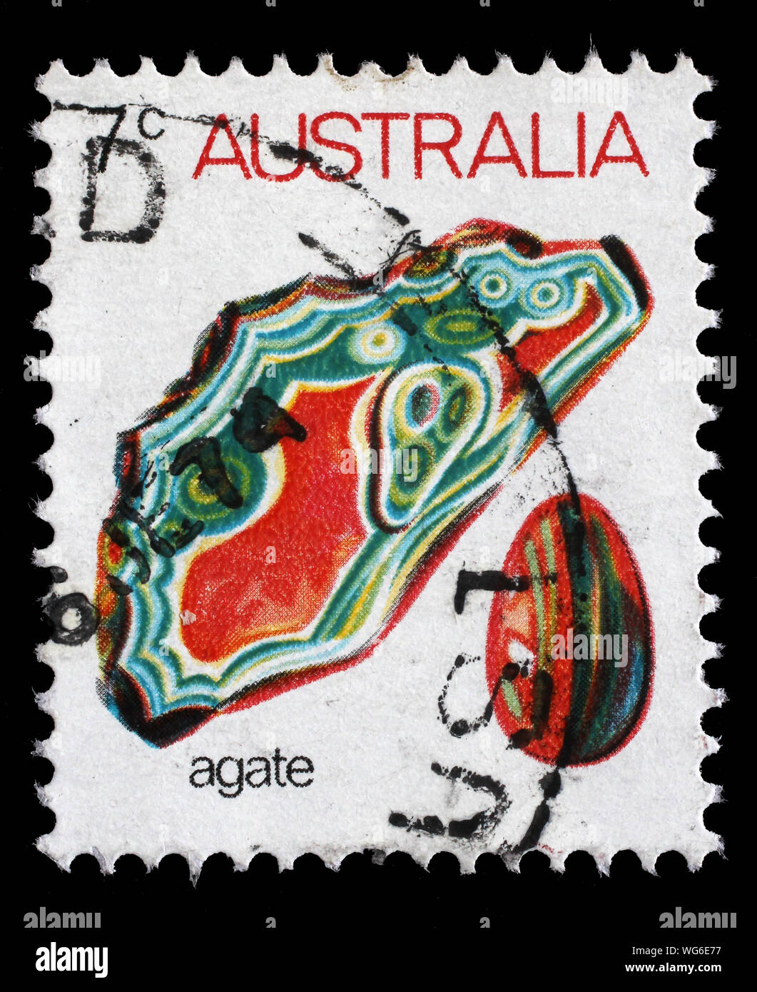 Timbres en Australie montre l'Agate, Gemstone série, vers 1973. Banque D'Images