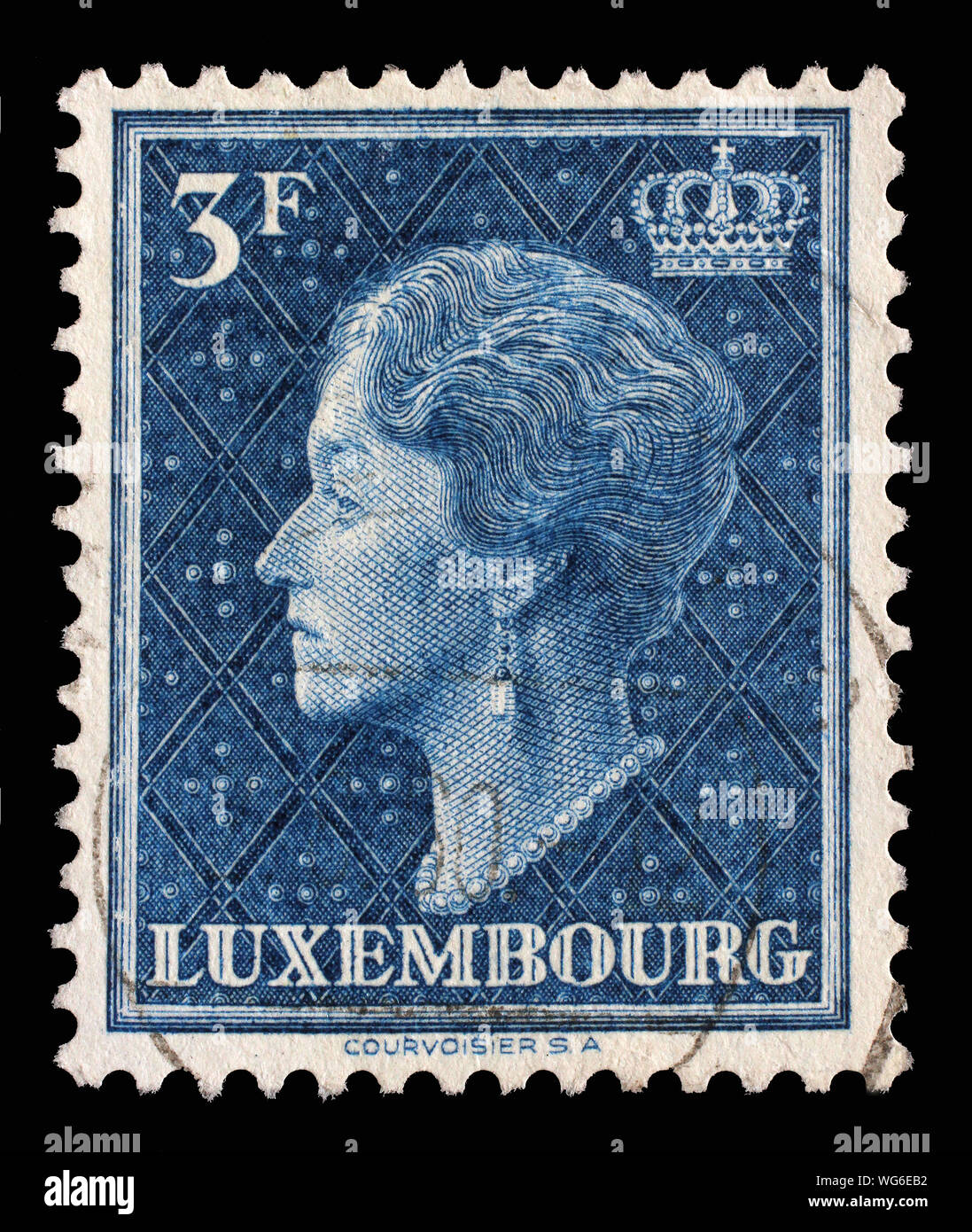 Timbre émis au Luxembourg montre la grande-duchesse Charlotte aux environs de 1951. Banque D'Images