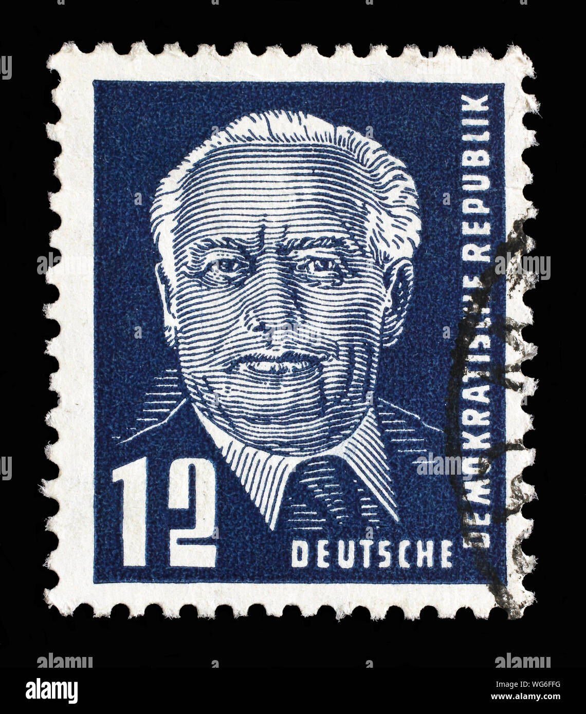 Timbre émis en Allemagne - République Démocratique (DDR) montre l'État président Wilhelm Pieck, vers 1950. Banque D'Images