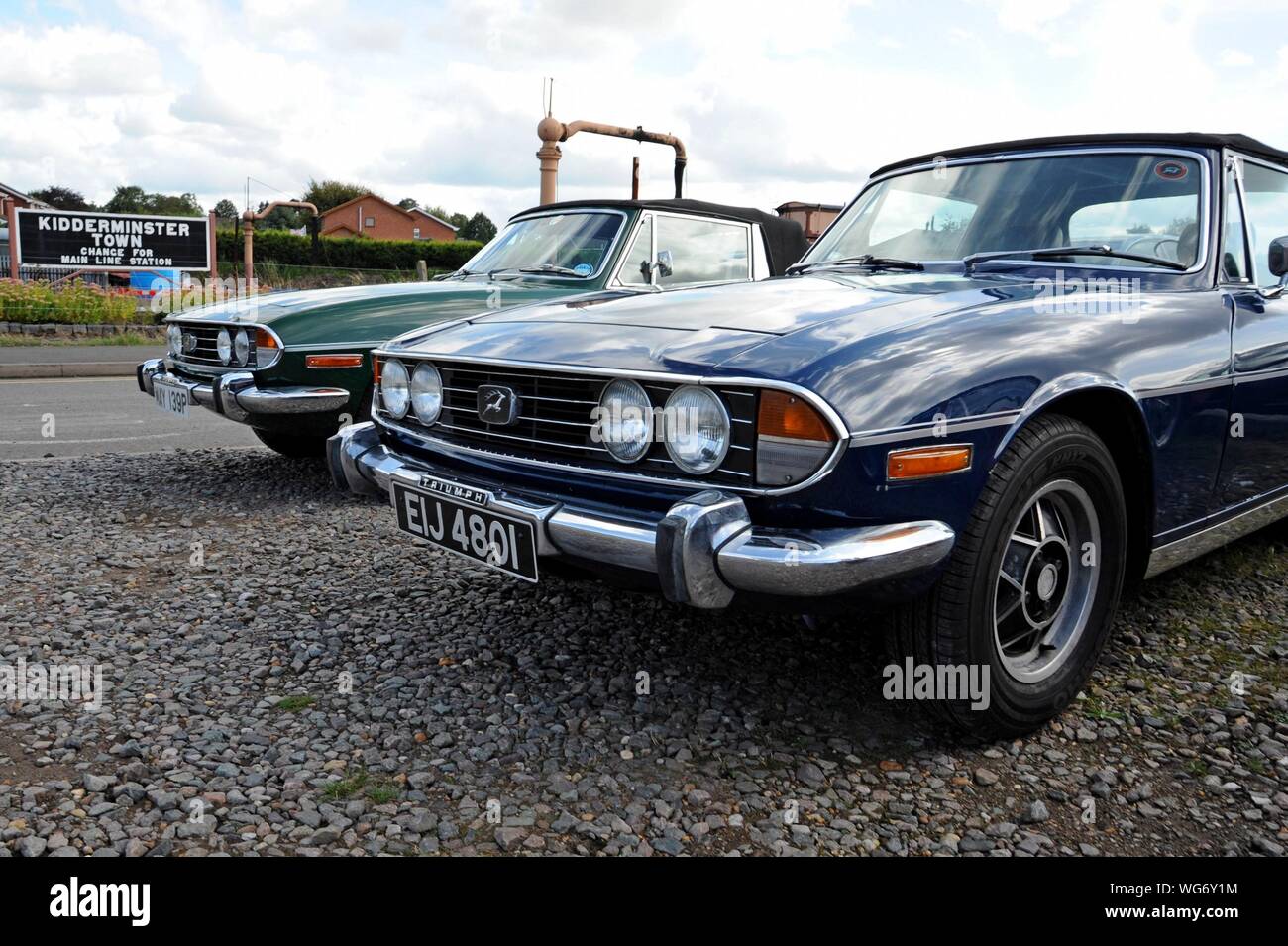 Un 1973 Triumph Stag en un line-up de la voiture de sport classique à la Severn Valley Railway classic car day, Kidderminster. 31 août 2019 Banque D'Images