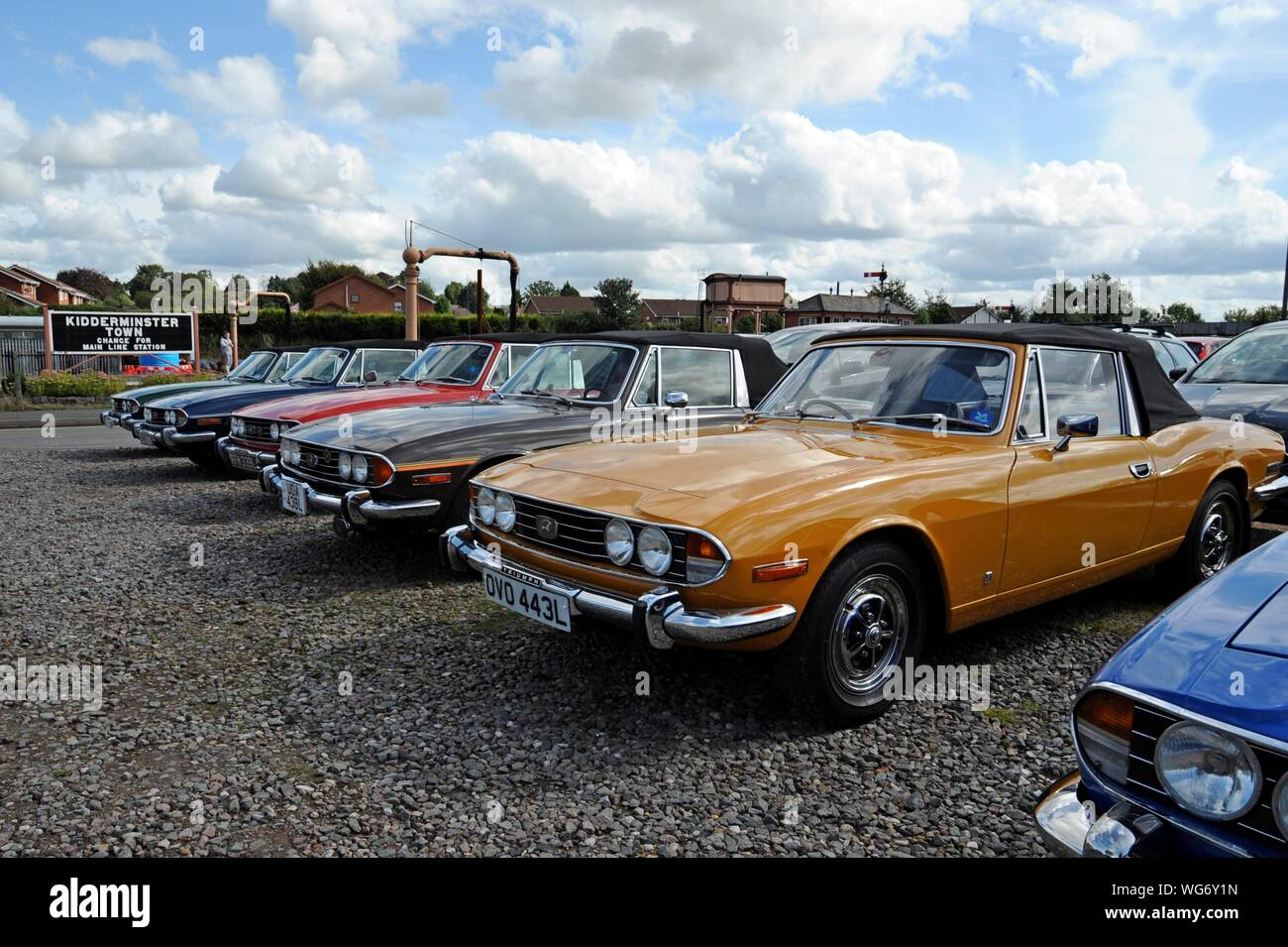 Une gamme de voitures de sport classic Triumph Stag à la Severn Valley Railway classic car day, Kidderminster. 31 août 2019 Banque D'Images