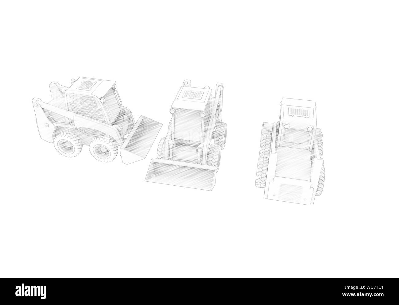 Le rendu 3D de plusieurs vues d'un petit studio d'excavateur isolé dans l'arrière-plan blanc Banque D'Images