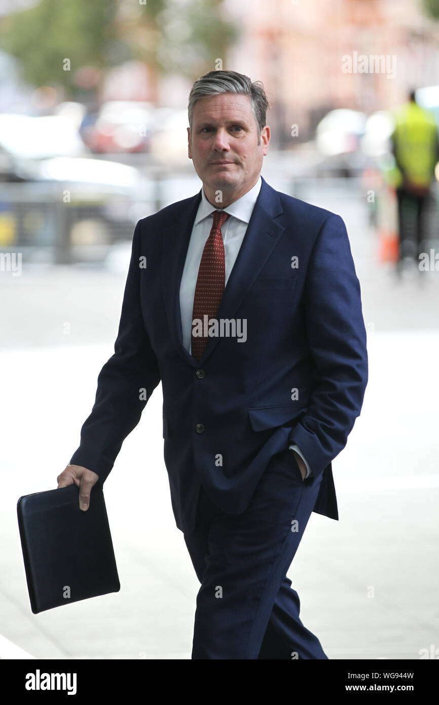 Londres, Royaume-Uni, 1er septembre 2019. Le secrétaire d'État fantôme pour la sortie de l'Union européenne Sir Keir Starmer arrive à la BBC pour l'Andrew Marr Show. Banque D'Images