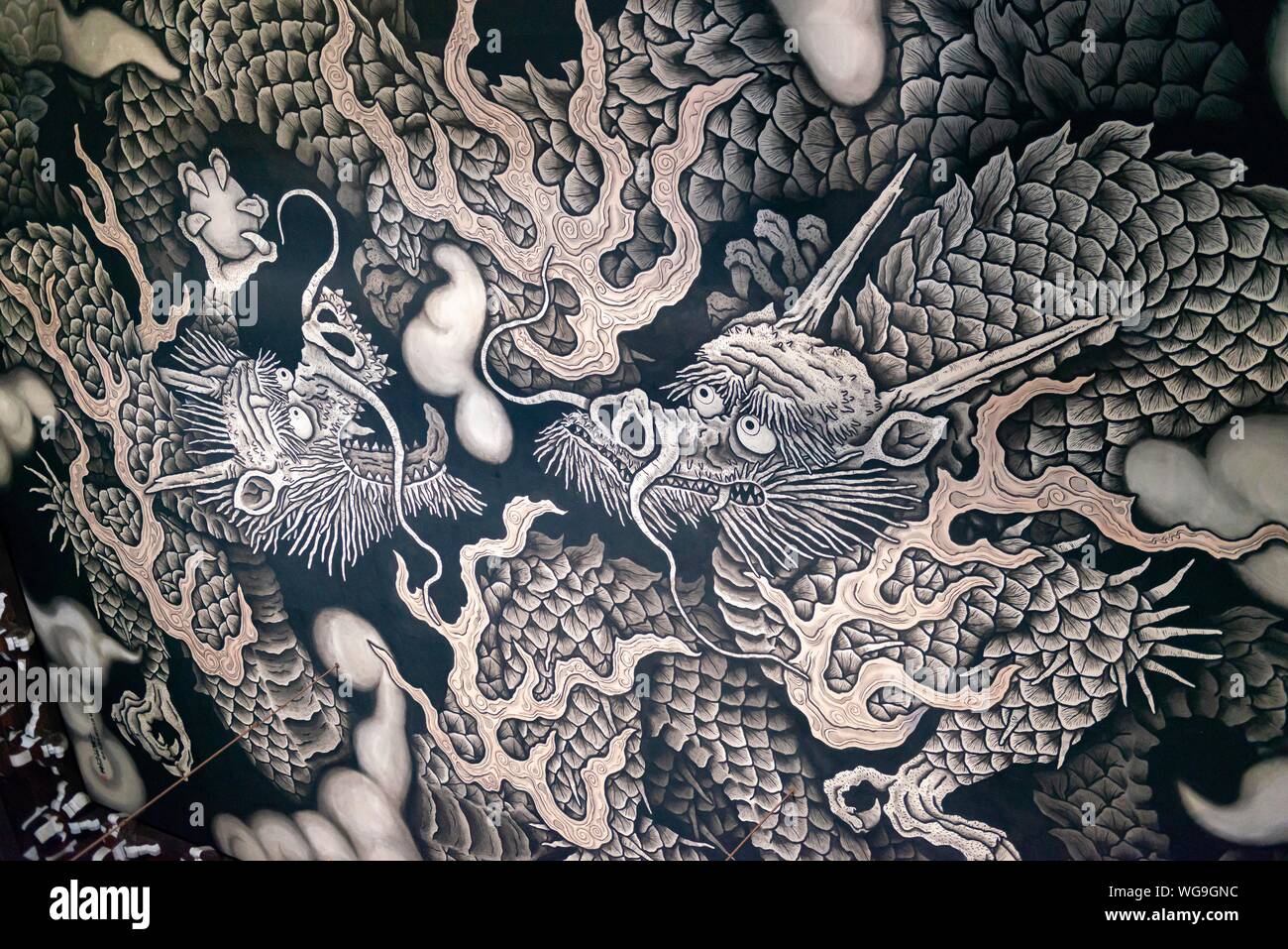 Dragon double Peinture, peintures au plafond par Junsaku Koizumi artiste, Hodo Hall, Kennin-ji, Temple Kennin-ji, Komatsucho, Kyoto, Japon Banque D'Images