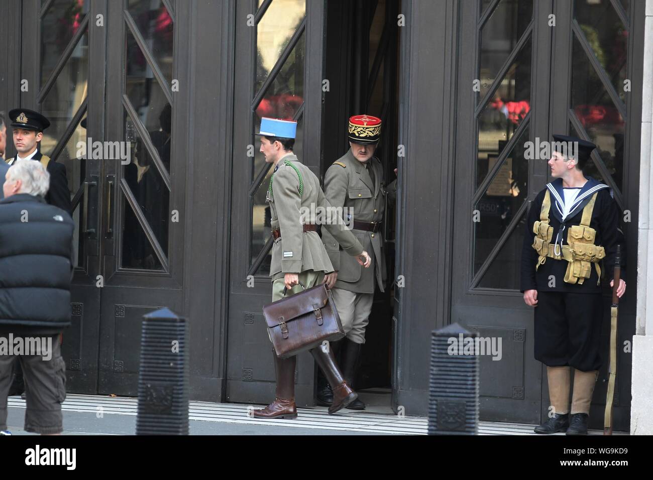 Londres, Royaume-Uni, 1er septembre 2019. Tournage de scènes pour un film inconnu en temps de guerre aux bâtiments de la BBC à Londres Banque D'Images