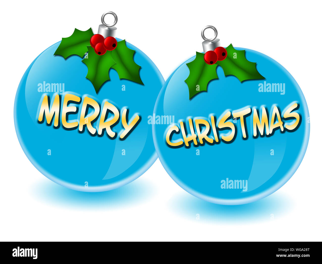 Paire de boules bleues avec voeux de Noël Banque D'Images