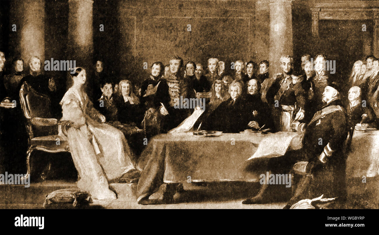 Premier Conseil La Reine Victoria 21 juin 1837 (à partir d'un tableau de David Wilkie). Banque D'Images