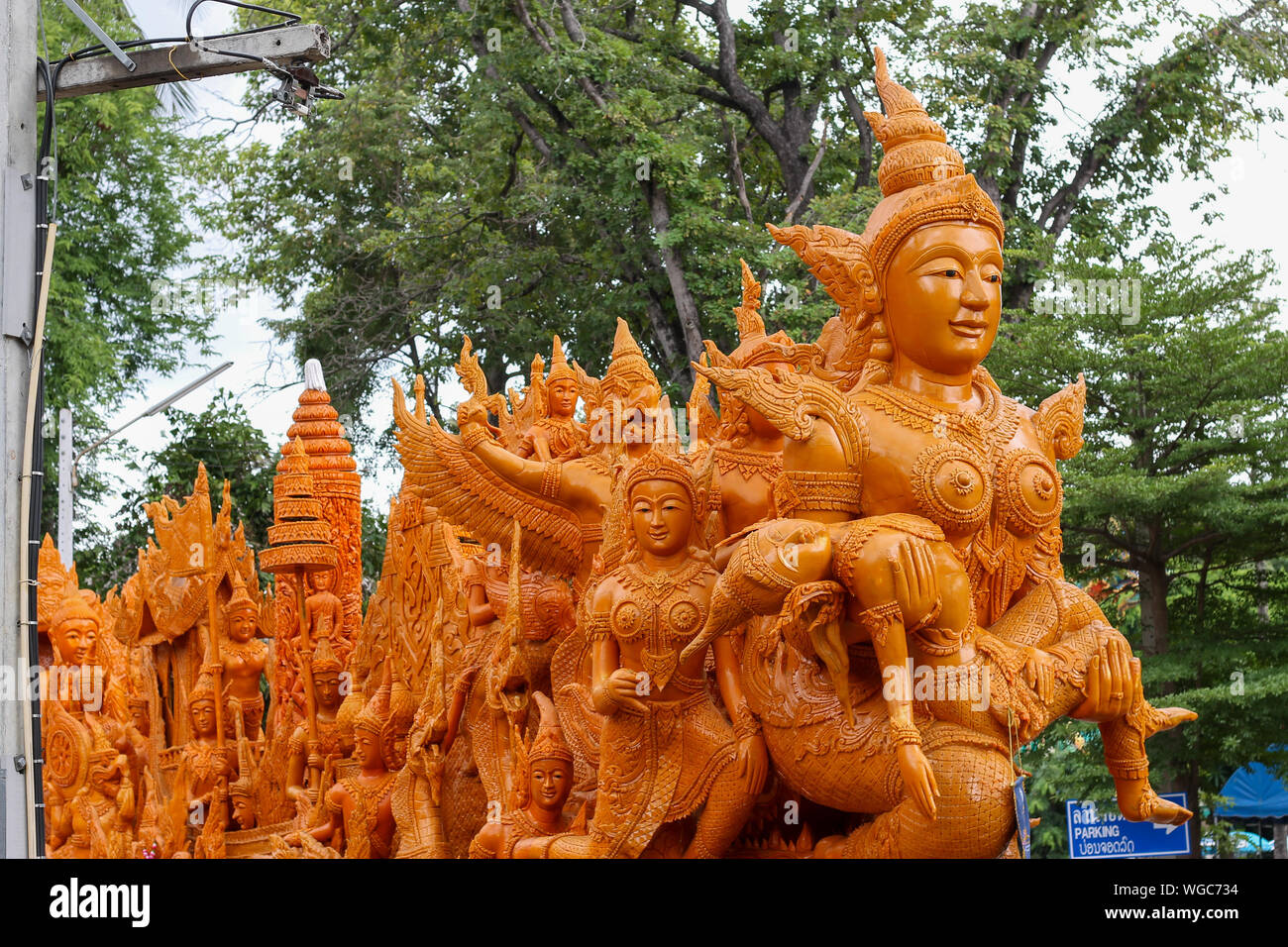 Festival des bougies en Thaïlande - une bougie de cire sculptée dans le cadre d'une histoire du Bouddha Banque D'Images