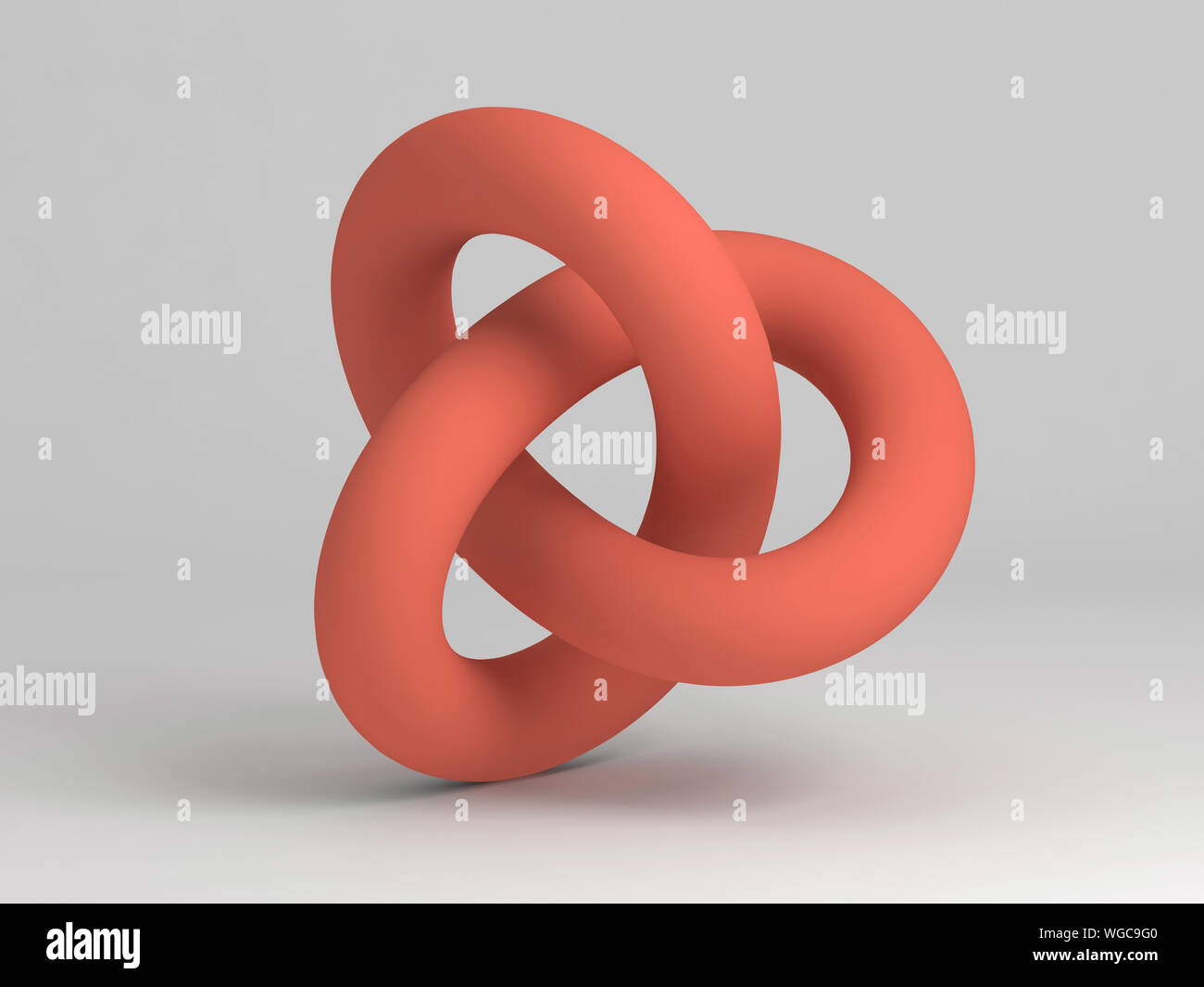 Représentation géométrique d'un torus knot forme. Résumé objet rouge sur fond blanc. Le rendu 3d illustration Banque D'Images