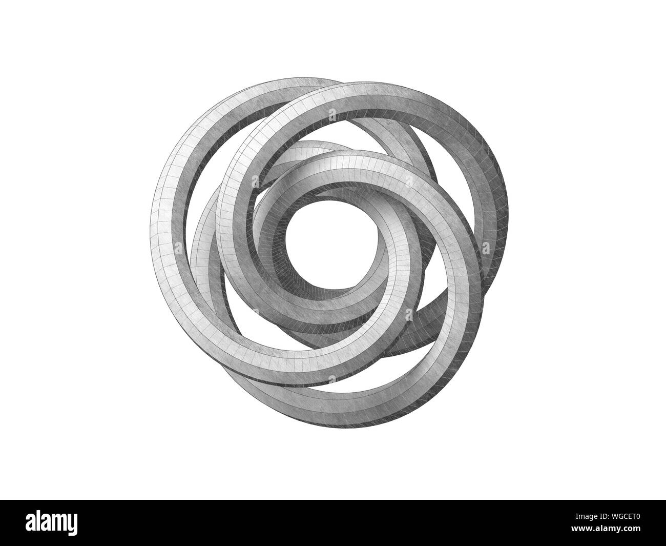 Torus knot représentation géométrique. Objet abstrait isolé sur fond blanc. Crayon Graphite rendu 3d illustration stylisée Banque D'Images