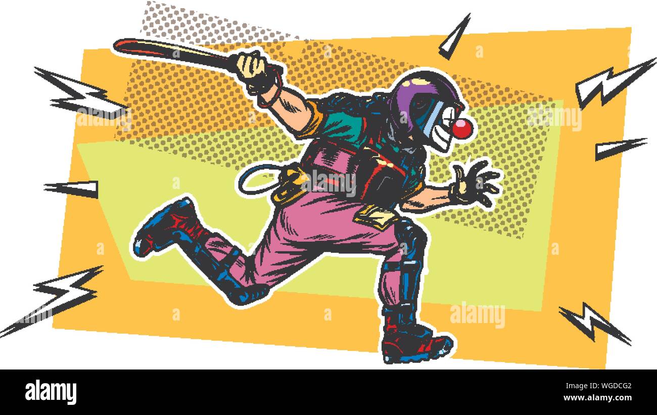 La police anti-émeute avec un masque de clown baton.. Retro pop art dessin illustration vectorielle Illustration de Vecteur