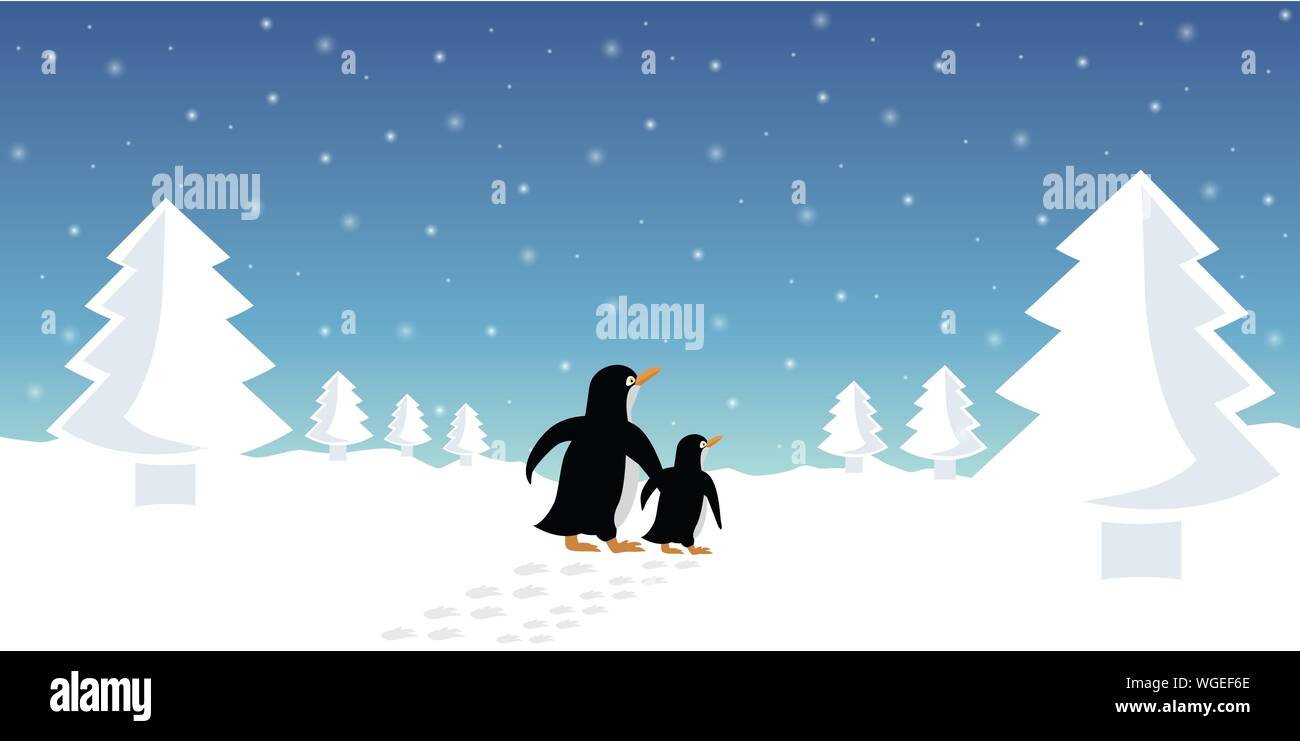 Deux pingouins dans paysage de neige hiver illustration vecteur EPS10 Illustration de Vecteur