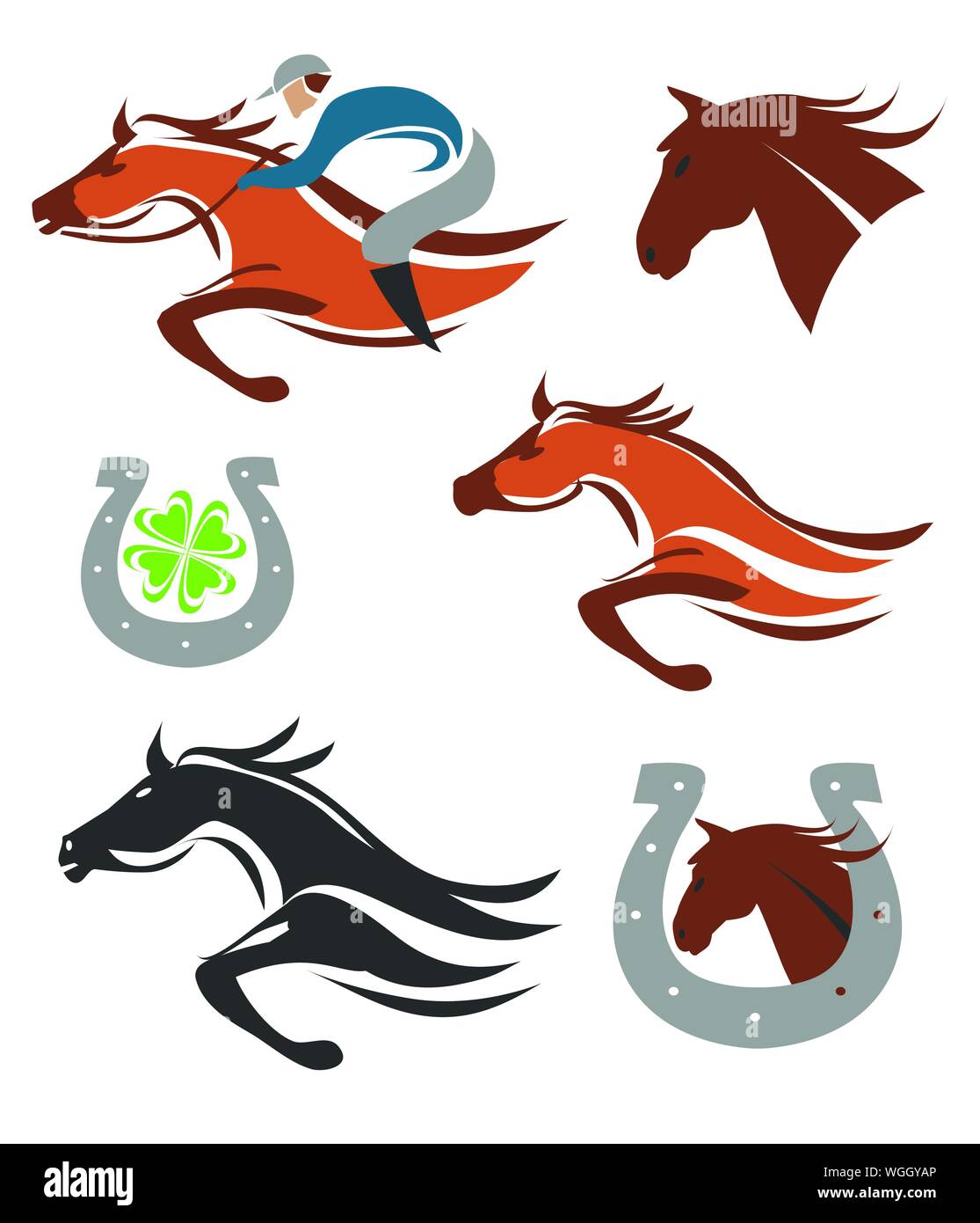 Icônes des courses de chevaux de symboles. Ensemble de symboles colorés. Vector disponibles. Illustration de Vecteur