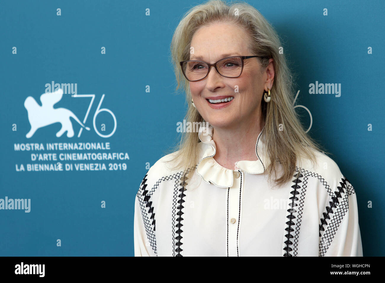 L'Italie, Lido di Venezia, 1 septembre 2019 : Meryl Streep au photocall de "La laverie", directeur Steven Soderbergh. 76e Festival du Film de Venise Banque D'Images