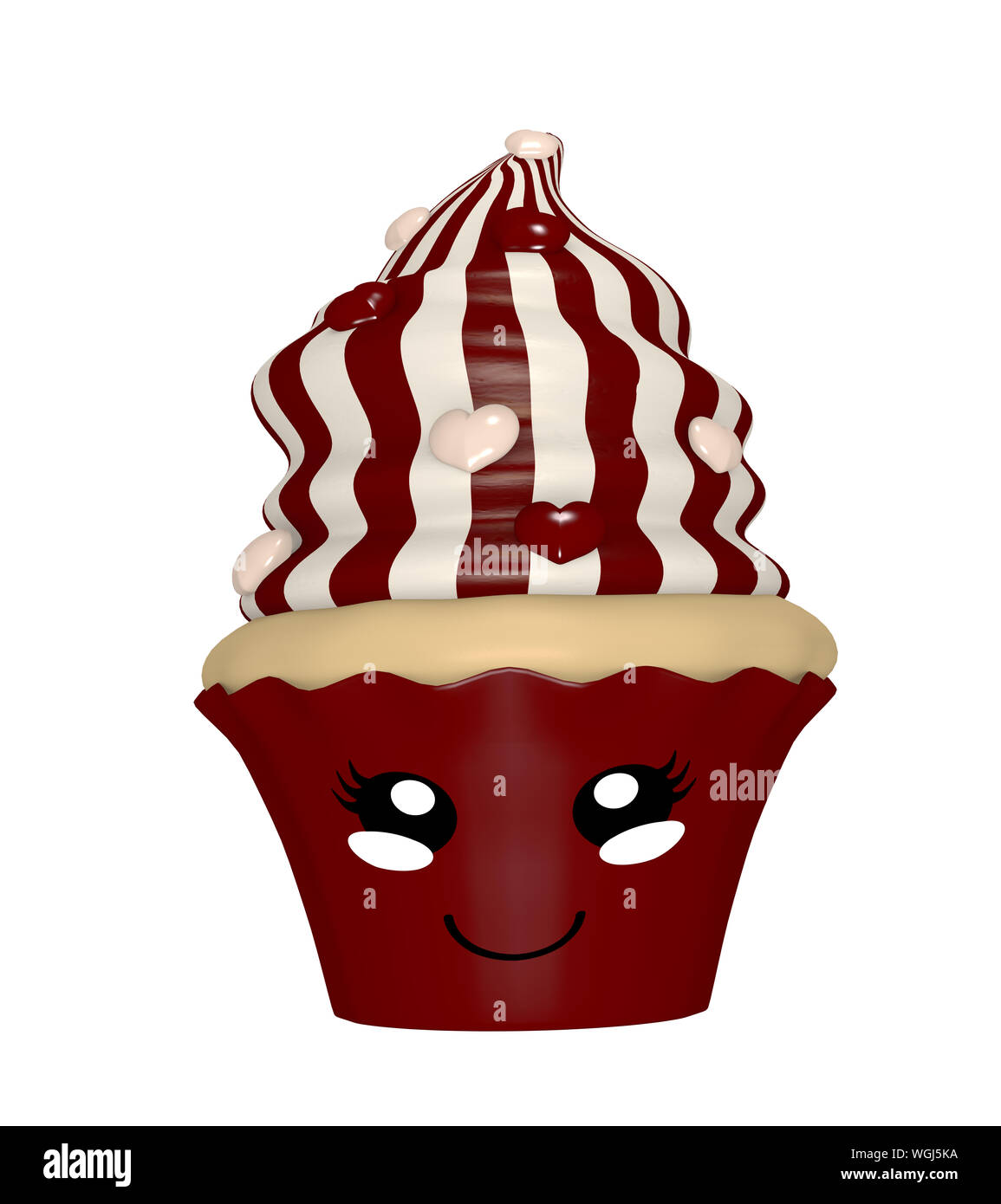 Cute cupcake au chocolat avec crème au chocolat et de rire face au style kawaii. 3D render Banque D'Images