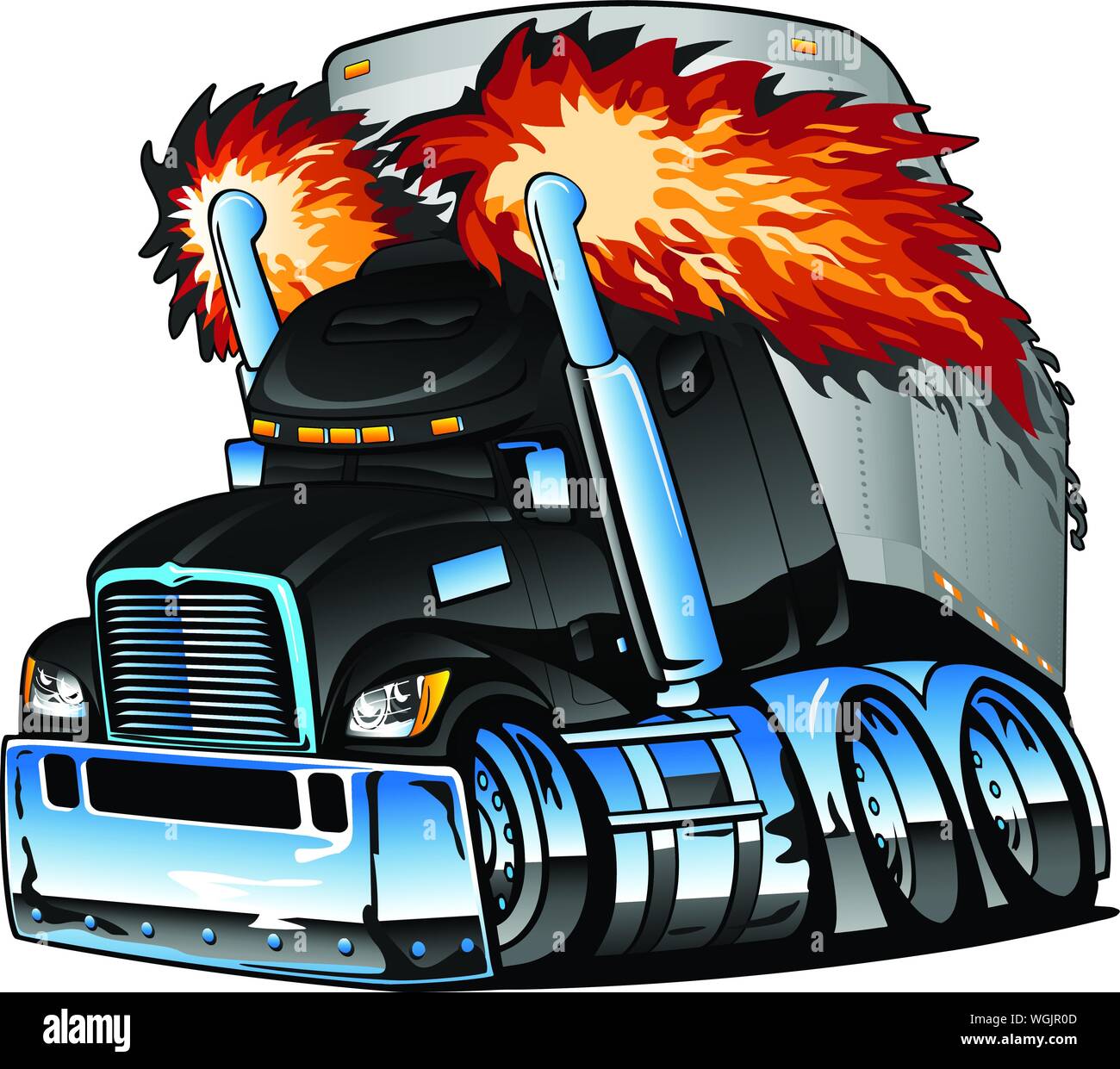 Camion semi remorque Tracteur Big Rig, Échappement, beaucoup de Chrome, Cartoon Vector illustration isolé Illustration de Vecteur