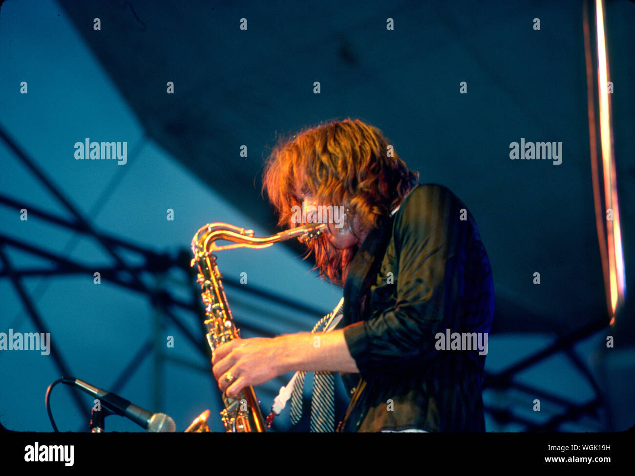 Eddie l'argent joue sur scène saxaphone au Dr. Pepper Music Festival en juillet, 1979 Banque D'Images