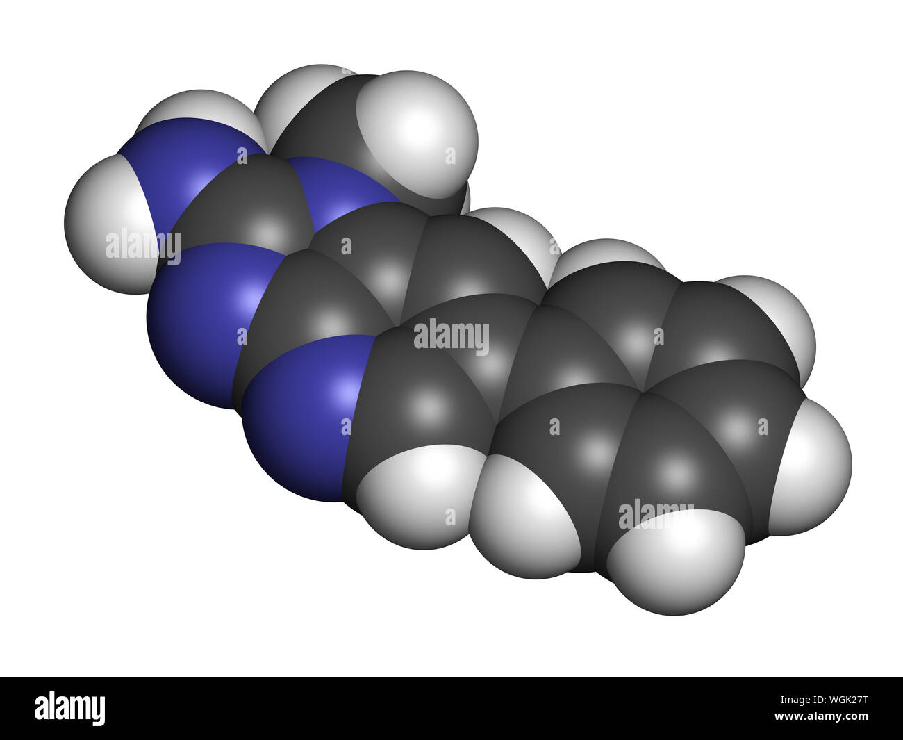 PhIP ou 2-Amino-1-méthyl-6-phenylimidazo(4,5-b)pyridine molécule. Amine hétérocyclique présents dans la viande cuite. Le rendu 3D. Les atomes sont représentés comme des sp Banque D'Images