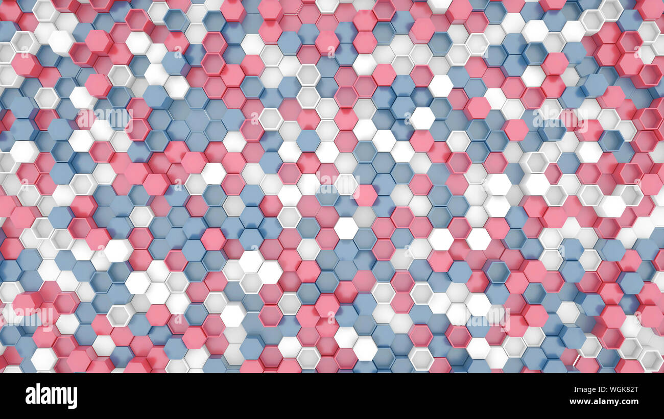 Résumé fond Nid d'Hexagon, style moderne. Rose, Bleu, Blanc. - 3D Illustration Banque D'Images