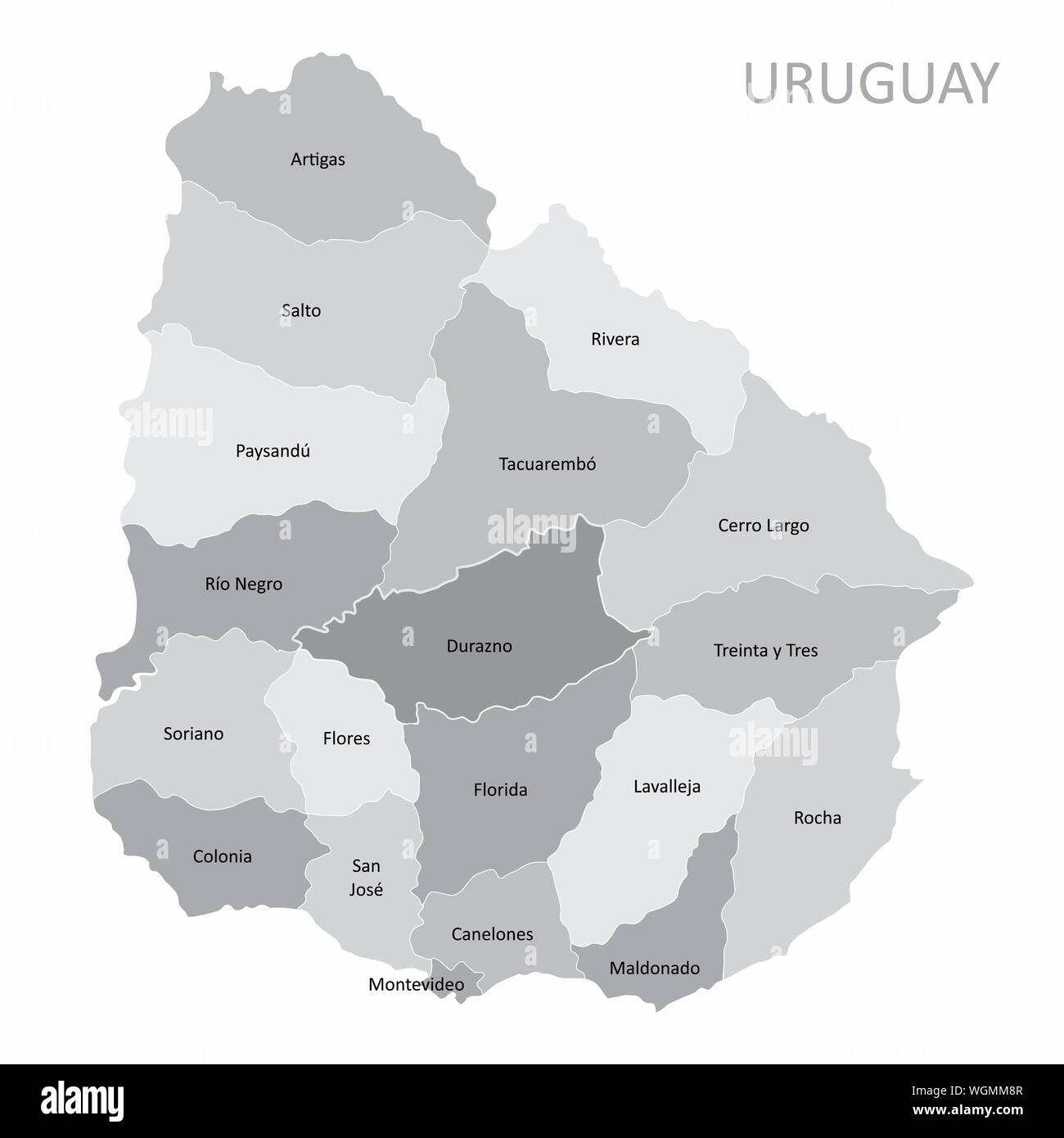 Carte des régions d'Uruguay Illustration de Vecteur