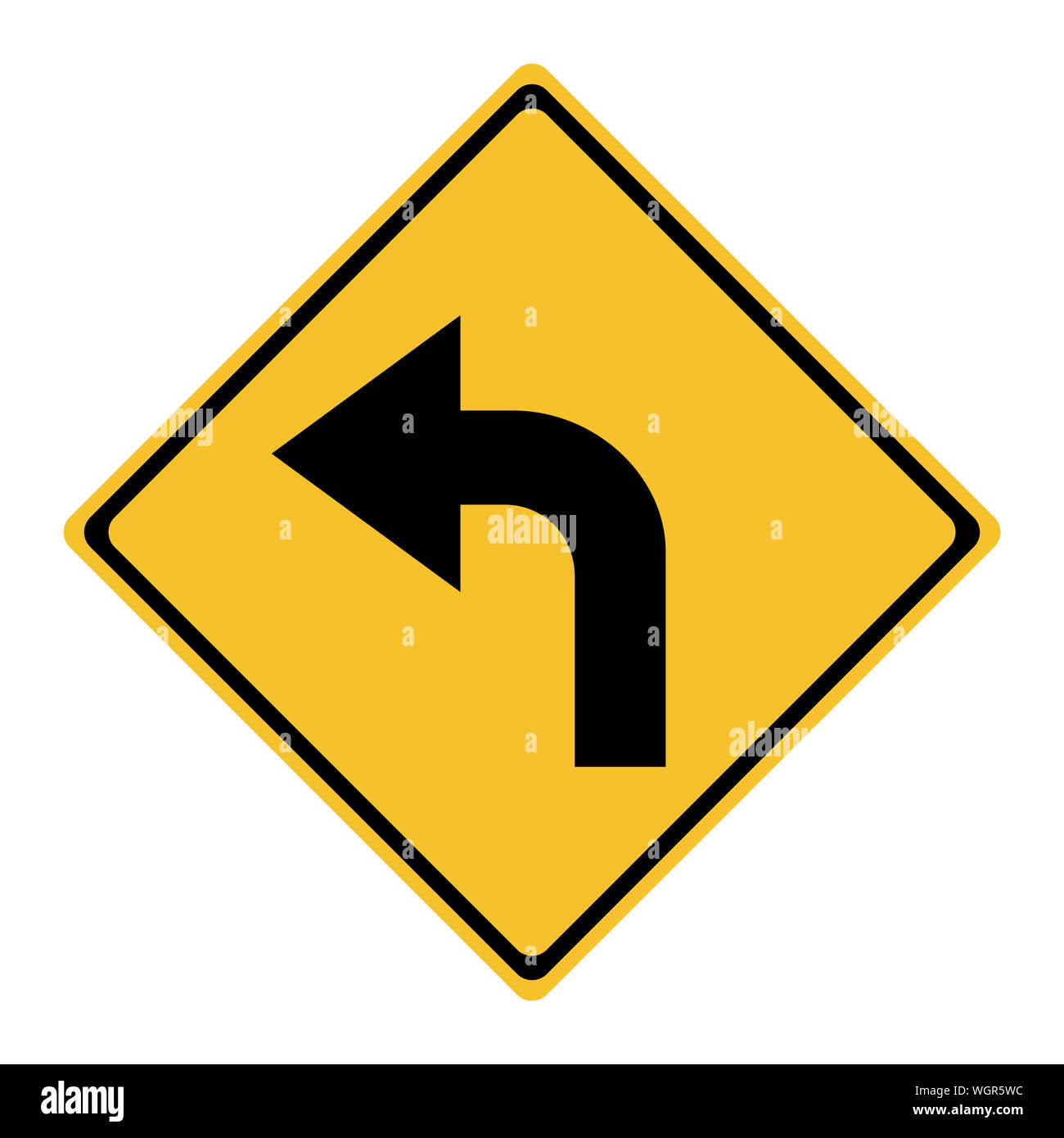 Tournez à gauche panneau de circulation vector illustration - label, avertissement, signe, symbole, icône,imprimer etc. Banque D'Images