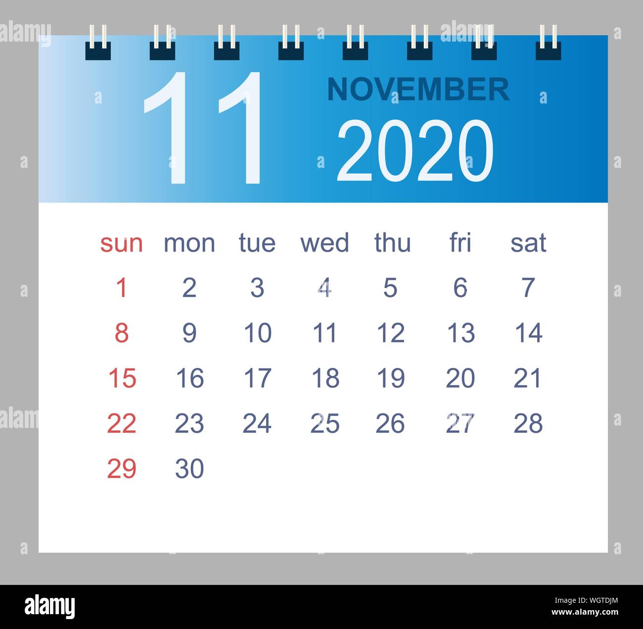 2 Novembre 2020 Calendrier - Novembre 2020 Modele De Calendrier Mensuel Vector 2020 Ans Dans Un Style Simple Pour La Conception Du Modele De Debut De La Semaine A Partir De Dimanche Image Vectorielle Stock Alamy