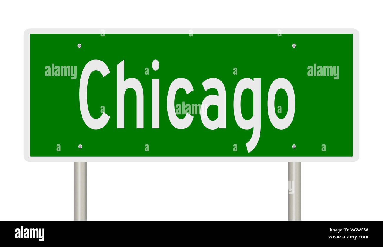 Rendu d'une autoroute verte signe pour Chicago Illinois Banque D'Images