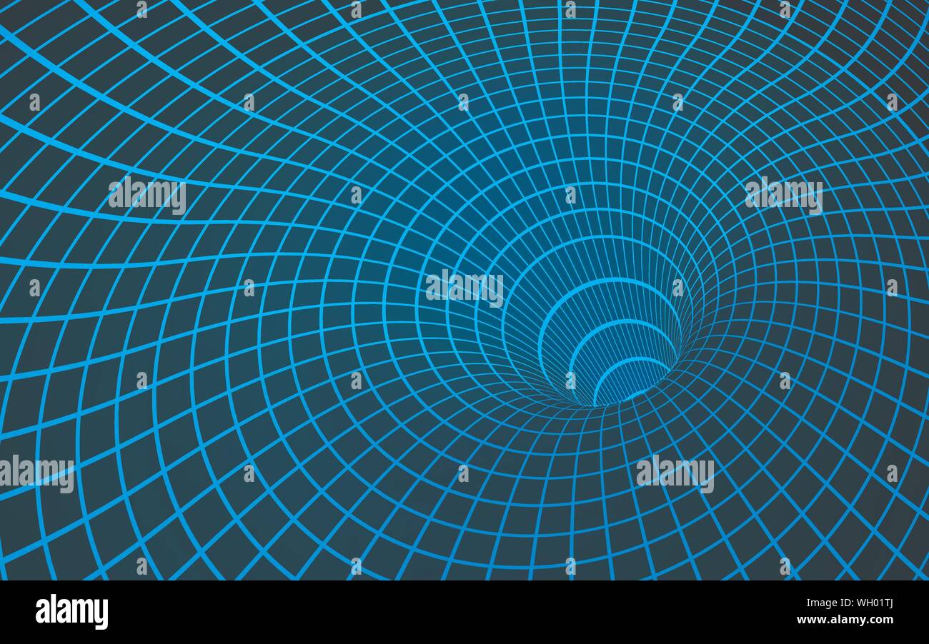 Visualisation numérique de trou noir. Trou de vers. Singularité et event horizon - warp l'espace et le temps. Vector illustration Illustration de Vecteur