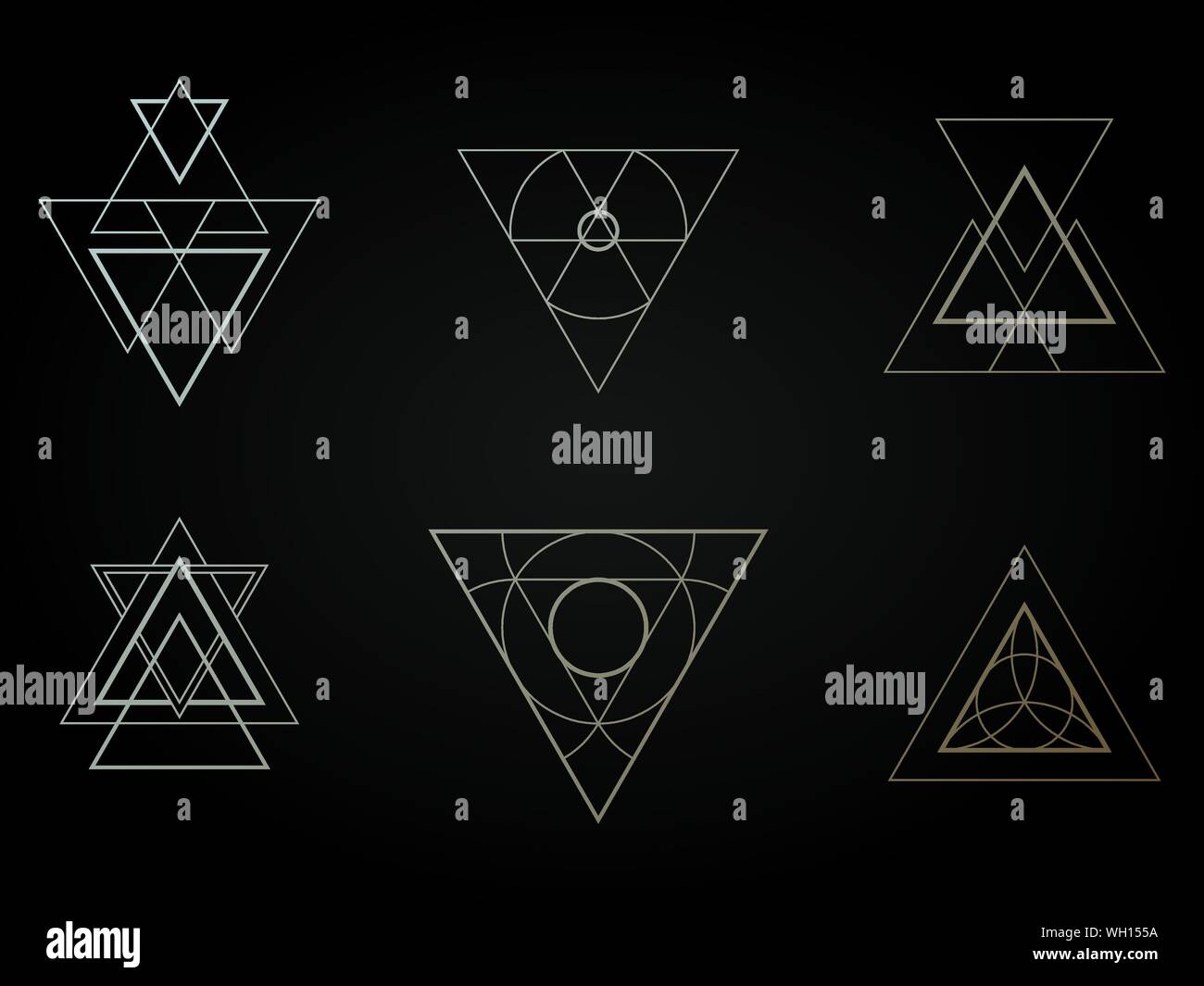 Ensemble de la mode vecteur icônes géométriques. Définir les signes géométriques, les étiquettes et les cadres. Triangles. Éléments de conception en ligne, vector illustration. Hipster tendance logotypes. Illustration de Vecteur