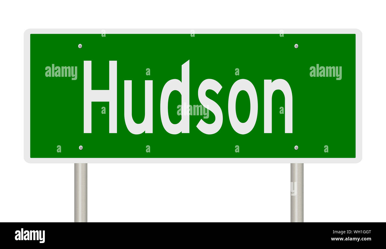 Rendu d'un panneau routier vert pour Hudson New Hampshire Banque D'Images