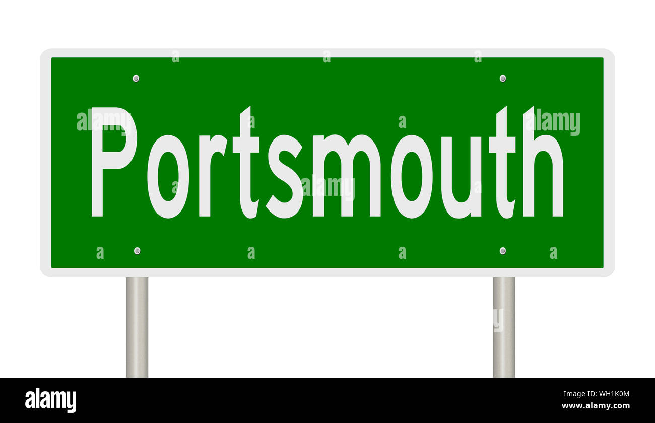 Rendu d'un panneau routier vert pour le New Hampshire Portsmouth Banque D'Images