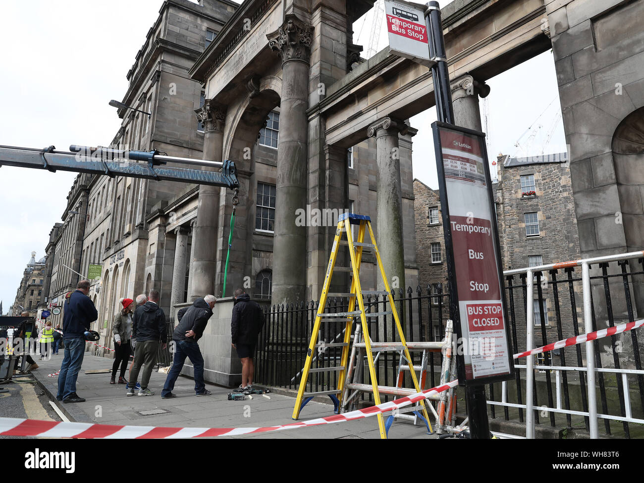 Définir le début de la construction sur Waterloo Place à Édimbourg avant le tournage de Fast and Furious 9. Banque D'Images