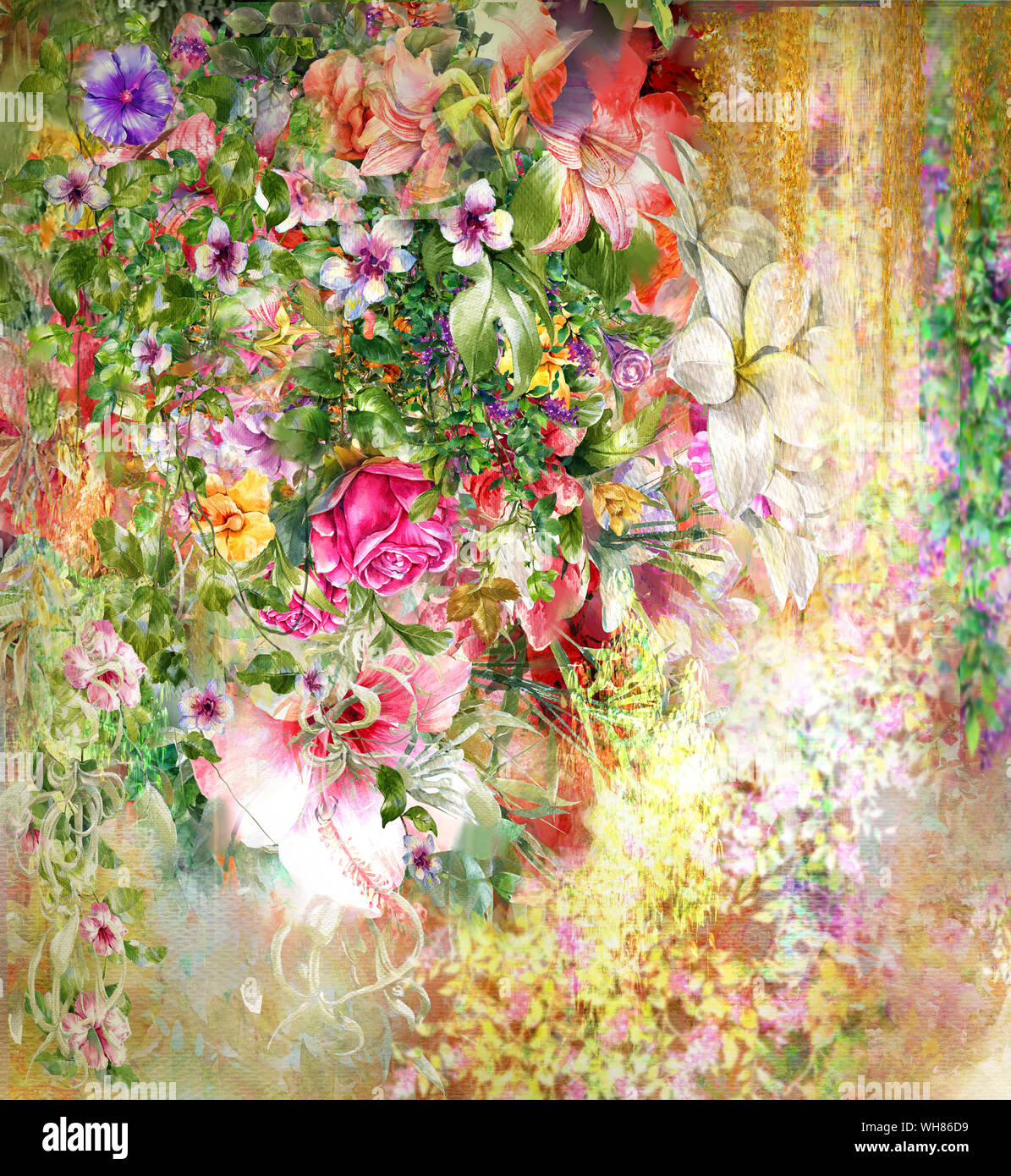 Résumé des fleurs colorées de l'aquarelle. Printemps dans la nature multicolore Banque D'Images